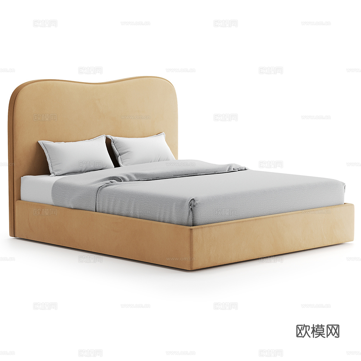 现代简约双人床 双人床 简约床 卧室床 抱枕  简约床3d模型