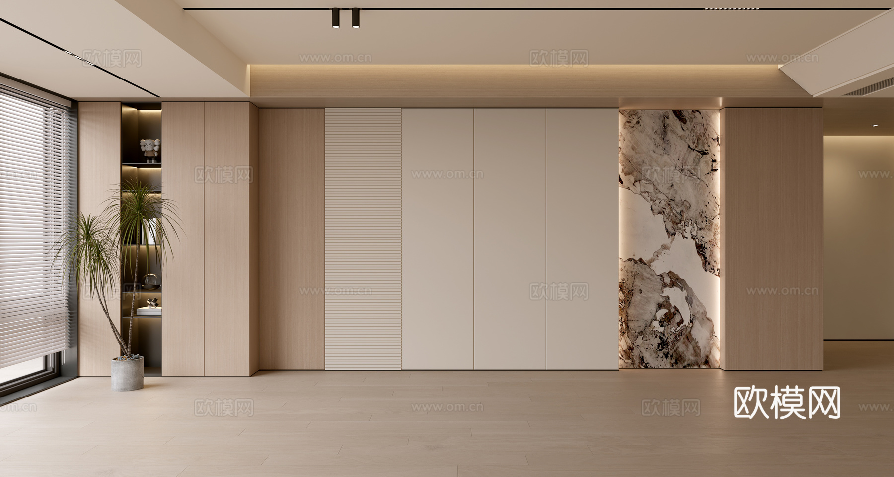 现代简约沙发背景墙 现代摆件 阳台柜 客厅柜 木饰面背景墙su模型