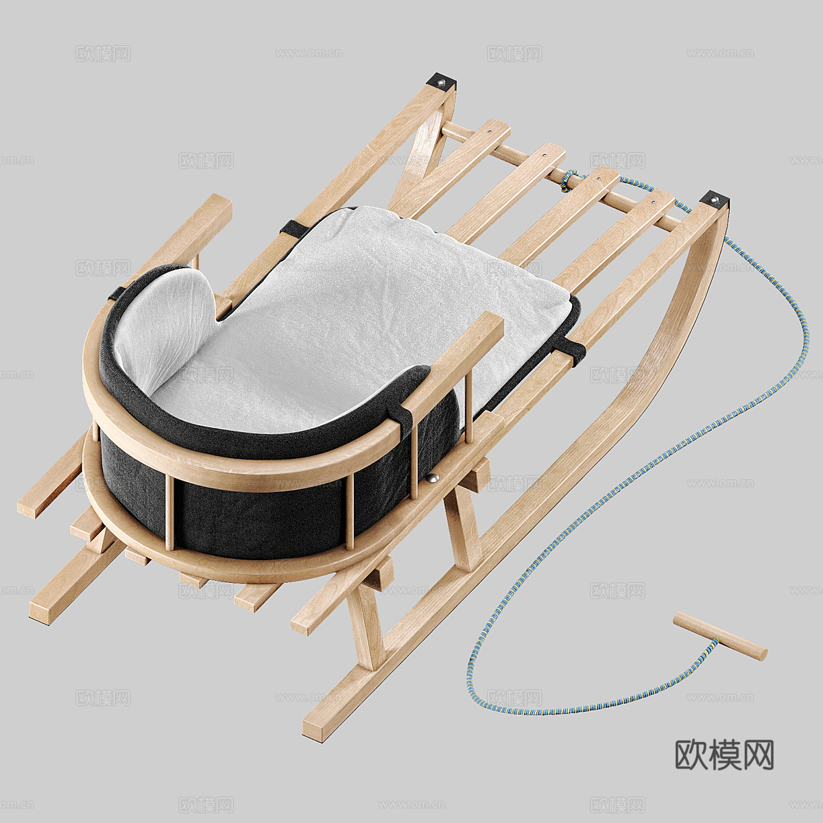 木制雪橇  雪橇车3d模型