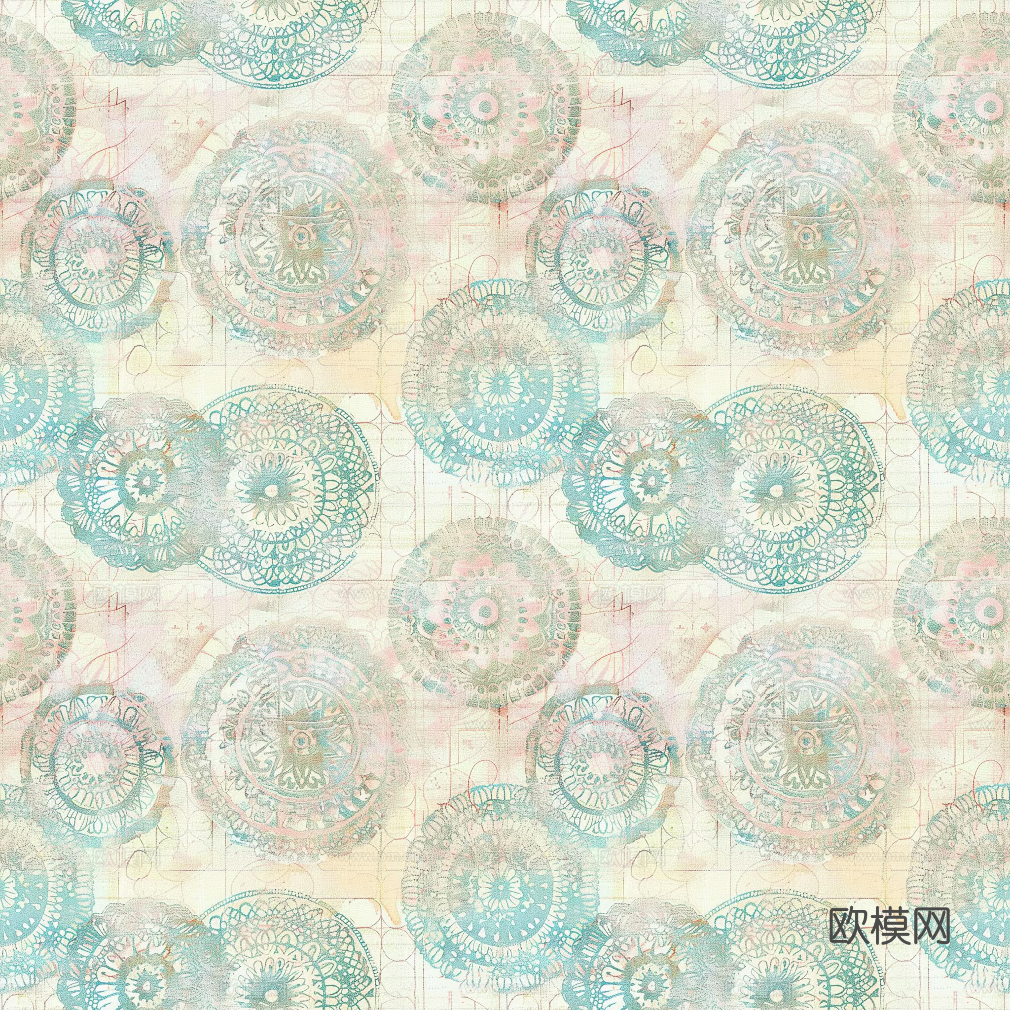 无缝简约绿色圆形花纹墙纸