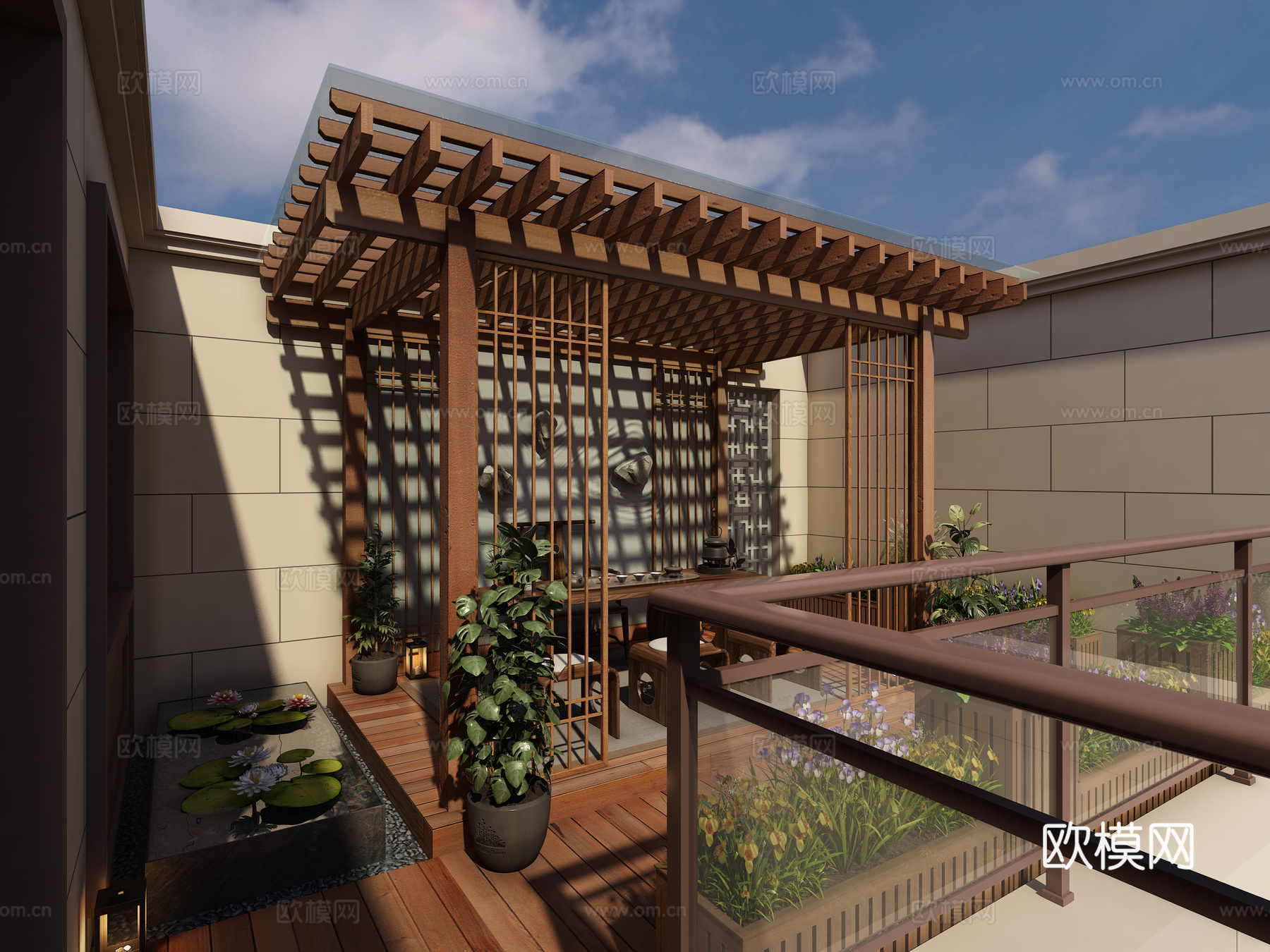 新中式露台花园3d模型