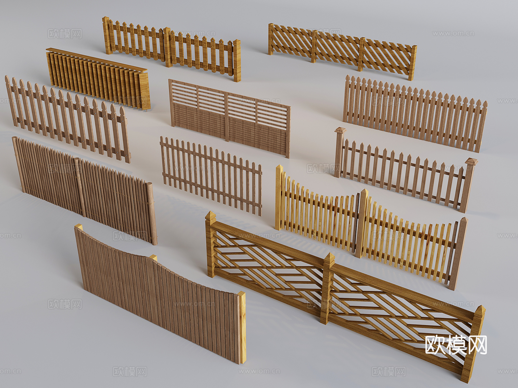 中古风围栏防护栏 实木栏杆篱笆栅栏 庭院围挡围墙3d模型