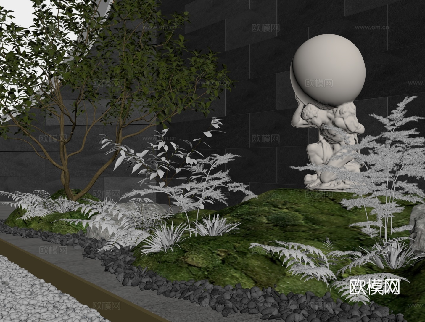 现代室内景观 绿植造景 小景小品 地下室su模型