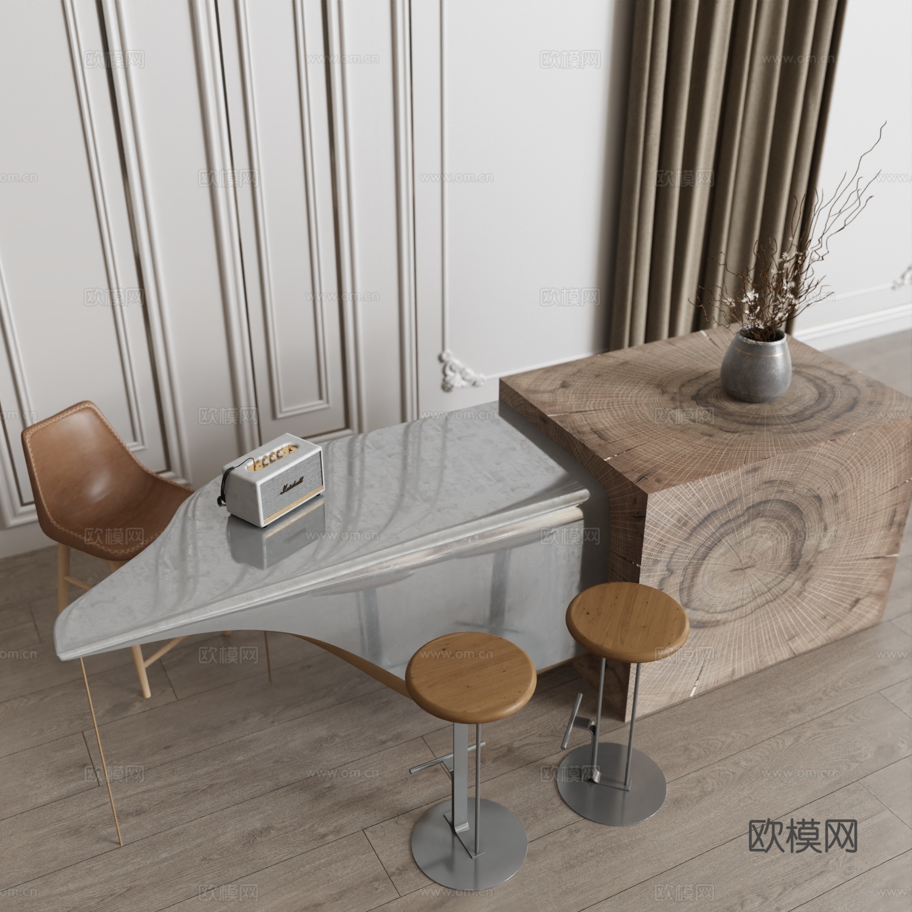 现代吧台 水吧台 酒吧台 岛台餐桌椅3d模型
