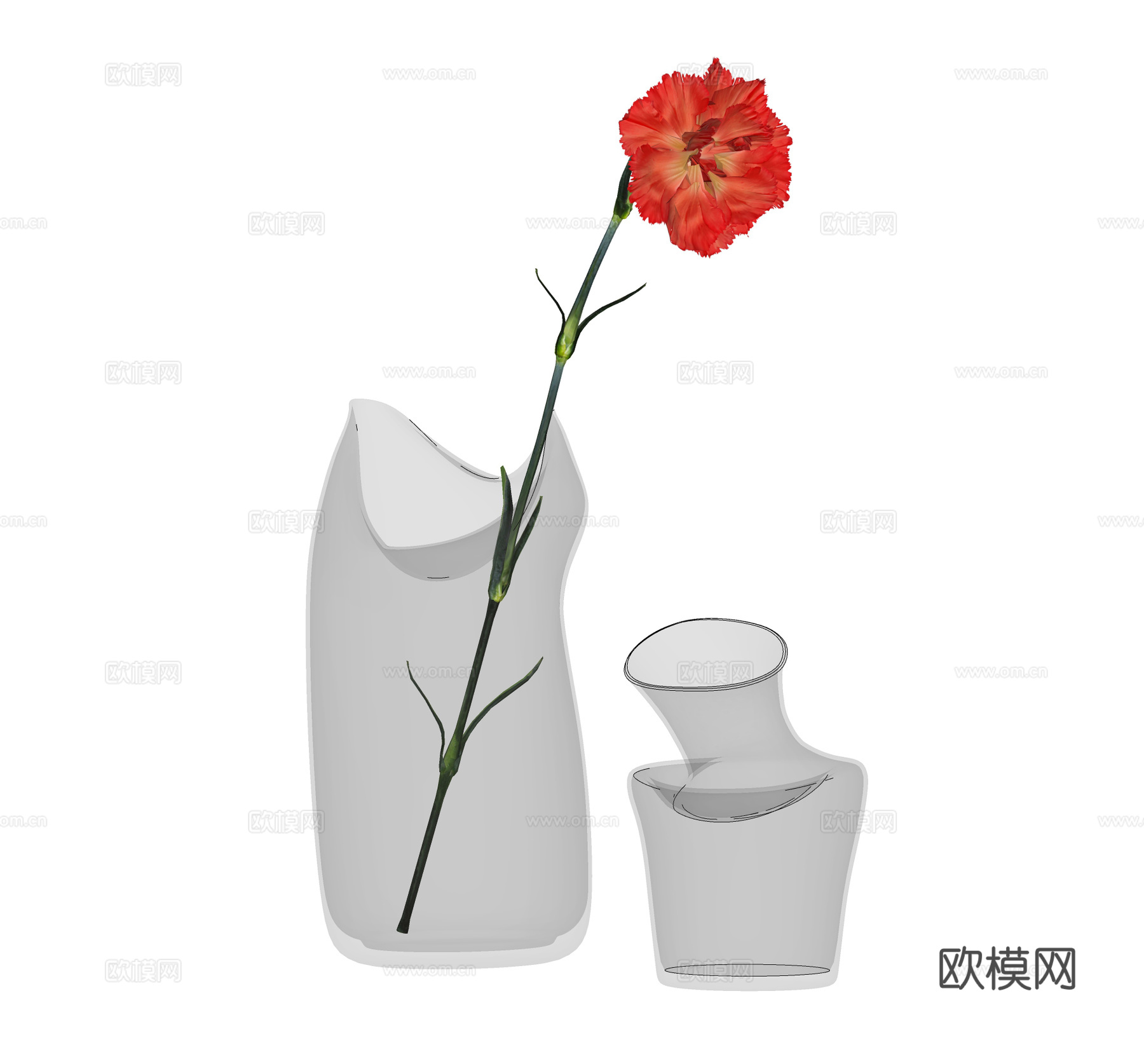现代玻璃花瓶摆件 花艺摆件su模型