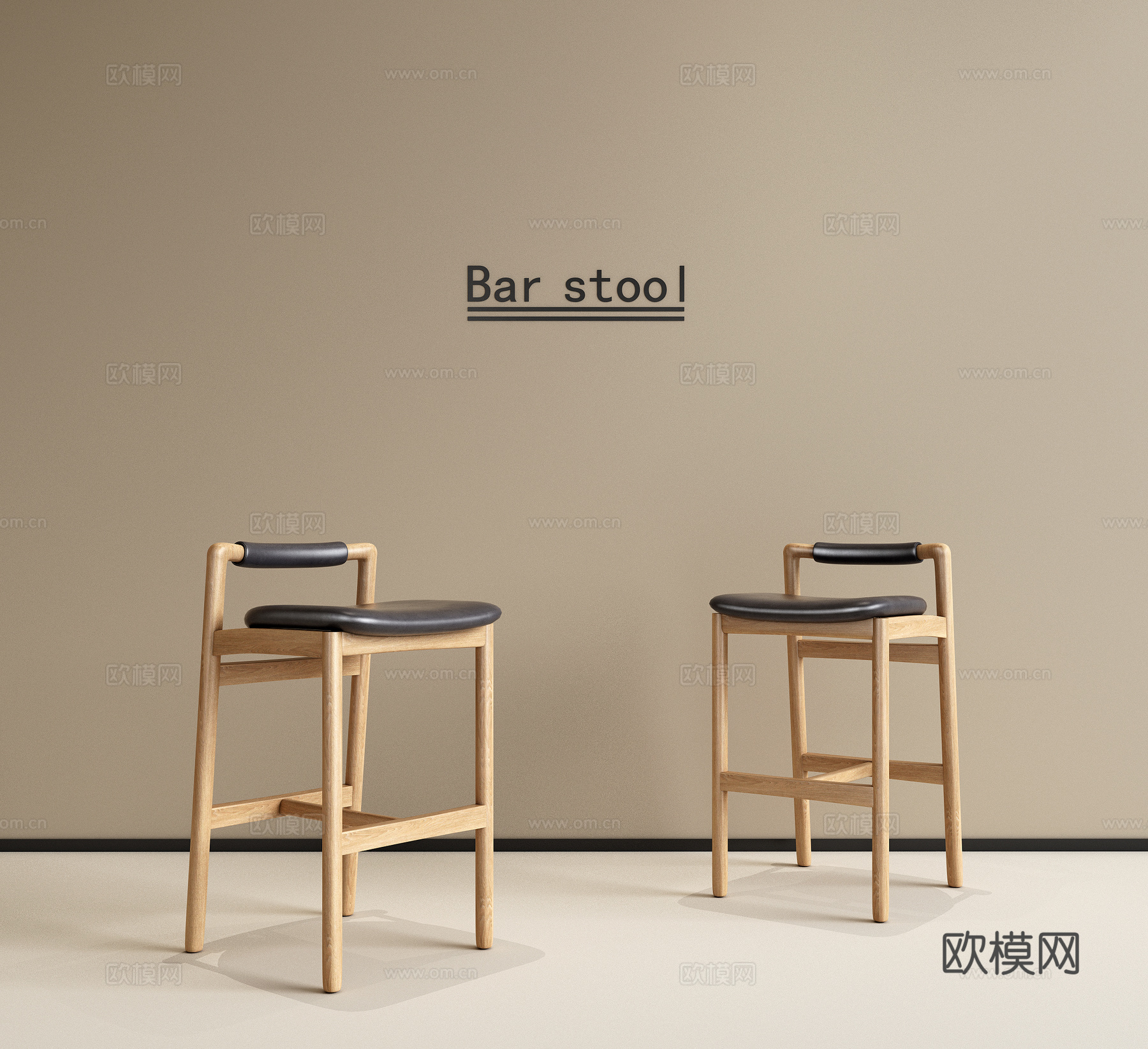 北欧实木吧凳 吧椅 高凳 吧台吧凳 餐厅吧凳 凳子su模型