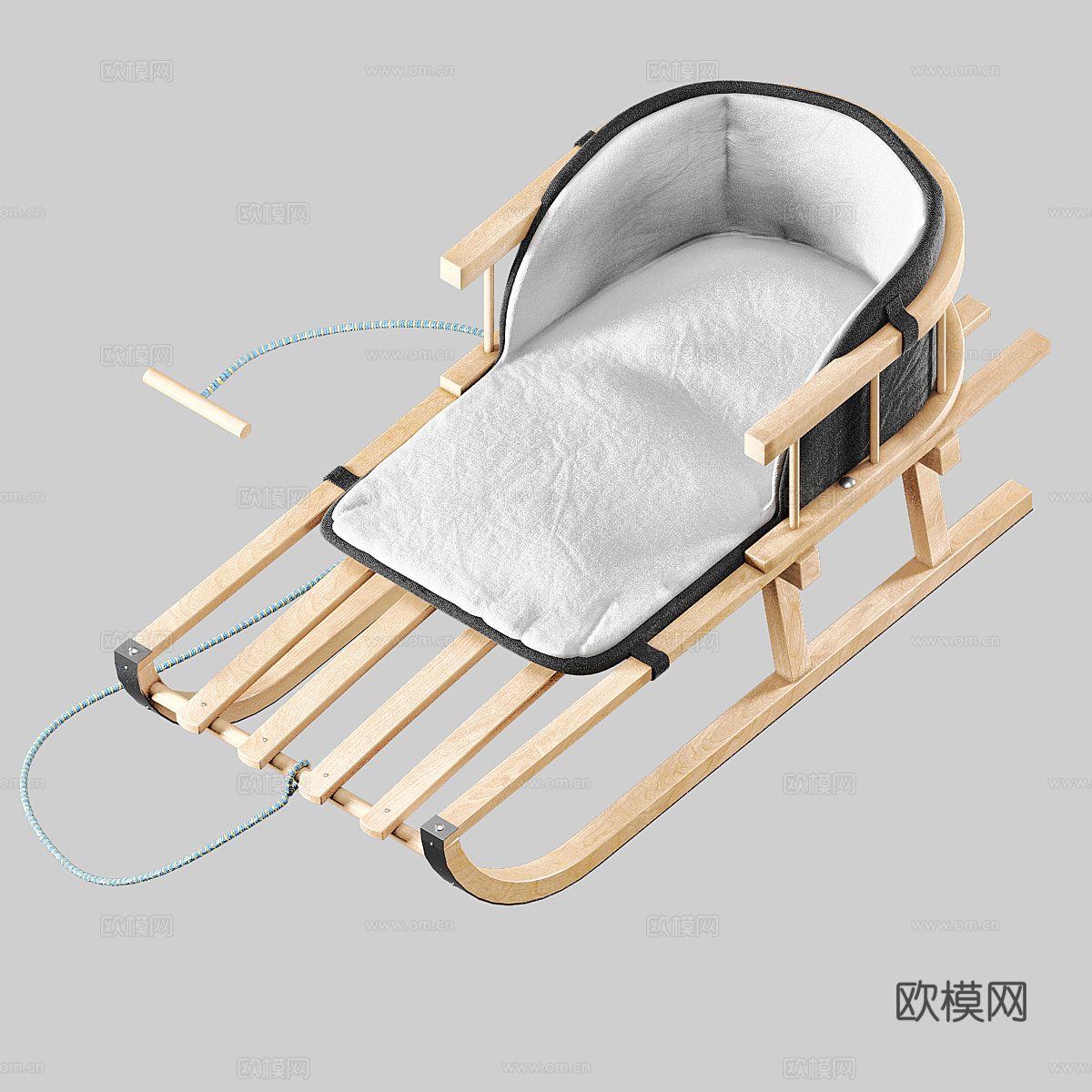 木制雪橇  雪橇车3d模型
