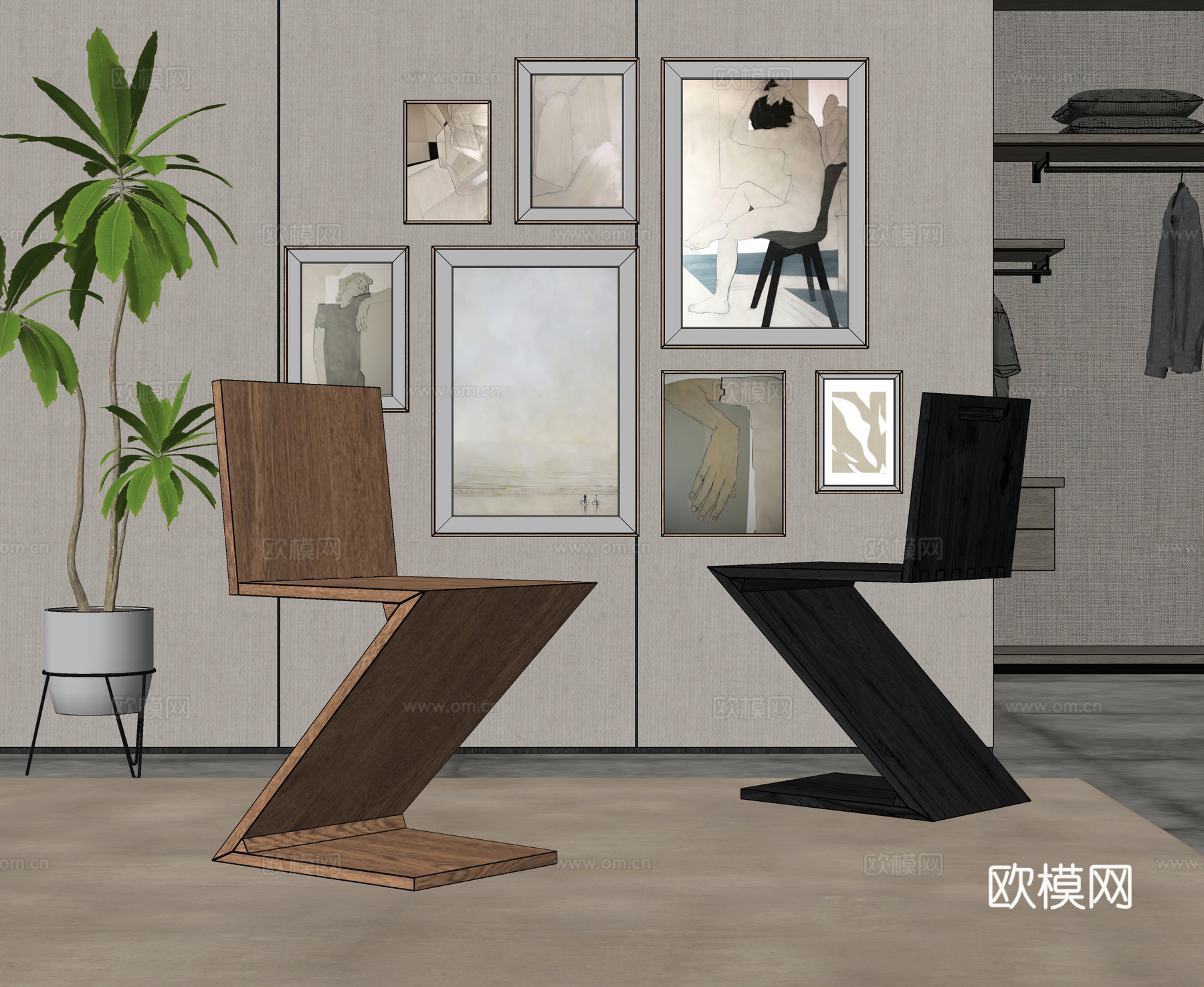 Cassina zig zag椅 餐椅 单椅 照片墙su模型