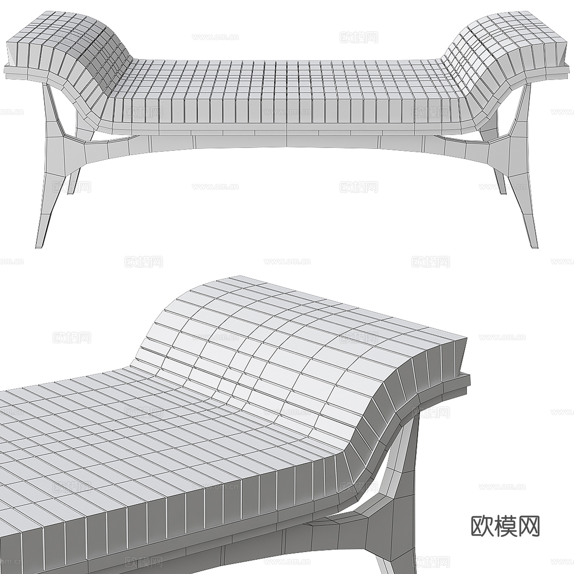 现代轻奢床尾凳 长凳 矮凳3d模型