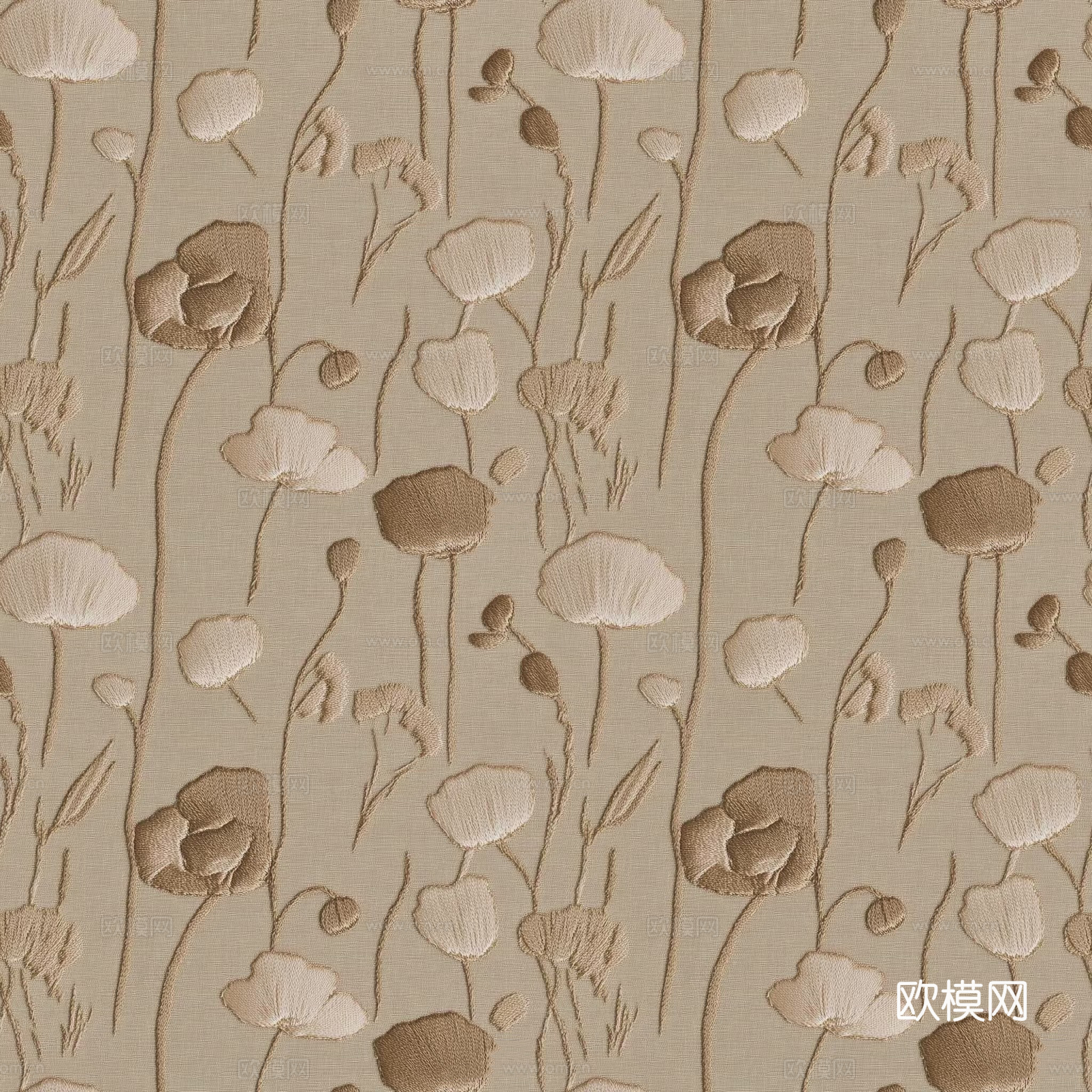 无缝法式米色花朵刺绣布纹