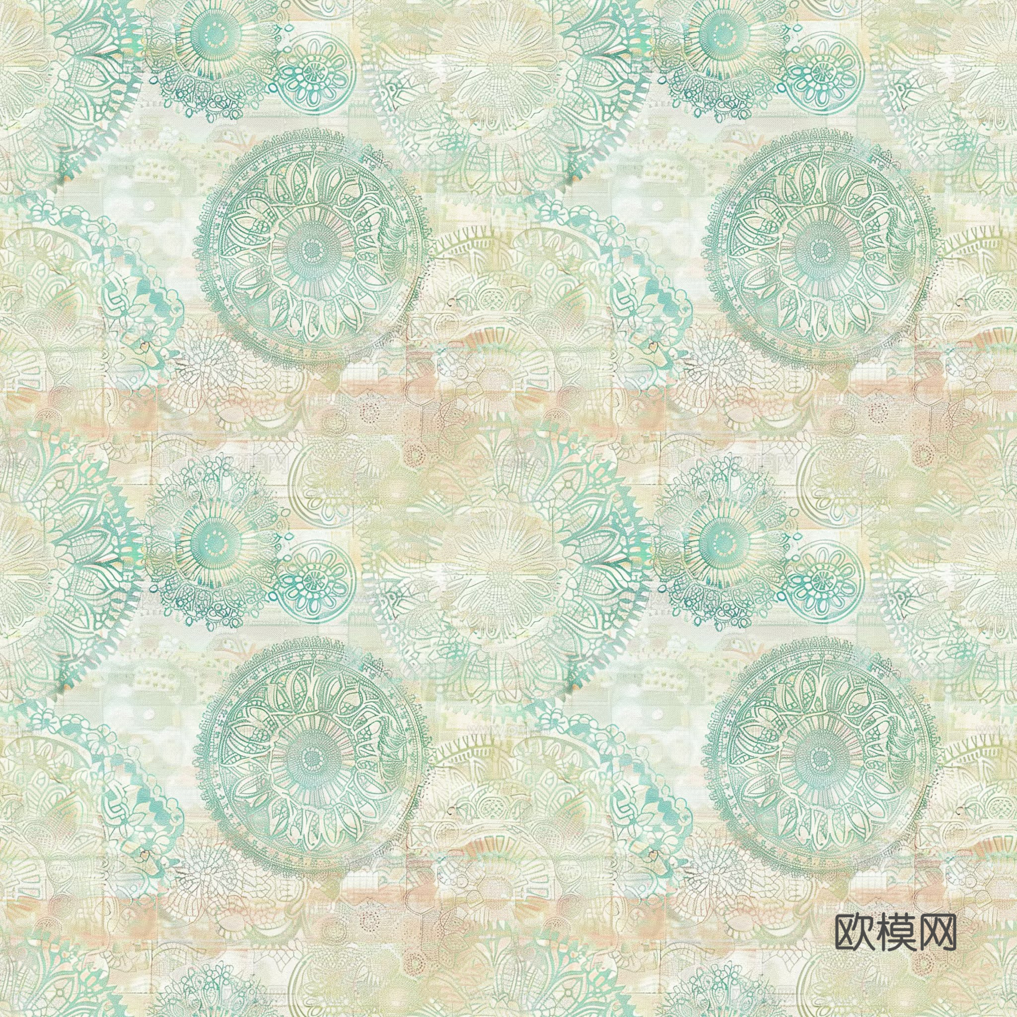 无缝简约绿色圆形花纹墙纸