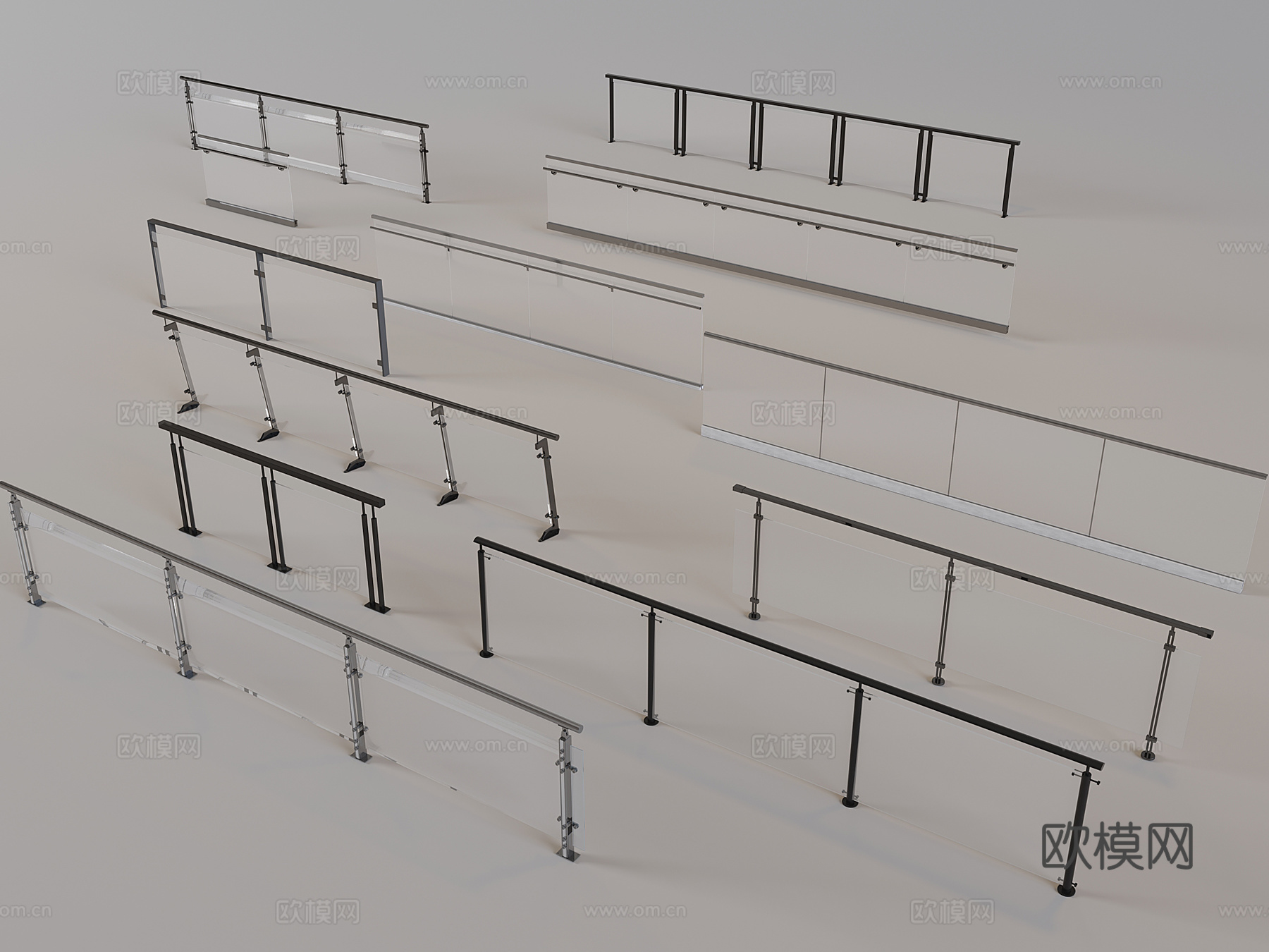 玻璃围栏防护栏 楼梯玻璃栏杆护栏3d模型