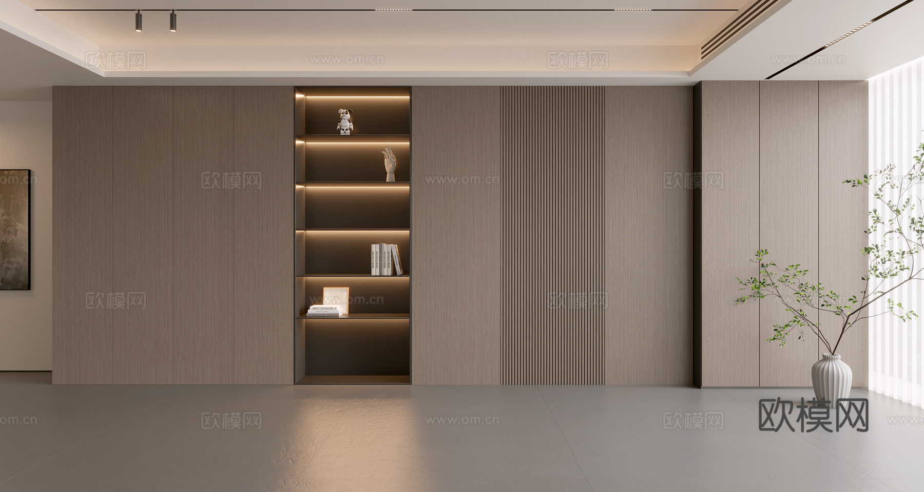现代简约沙发背景墙 现代摆件 阳台柜 客厅柜 木饰面背景墙3d模型