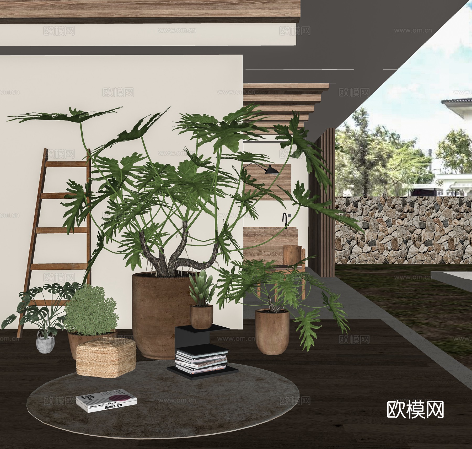 森系文艺风网红盆栽春羽植物盆栽组合su模型
