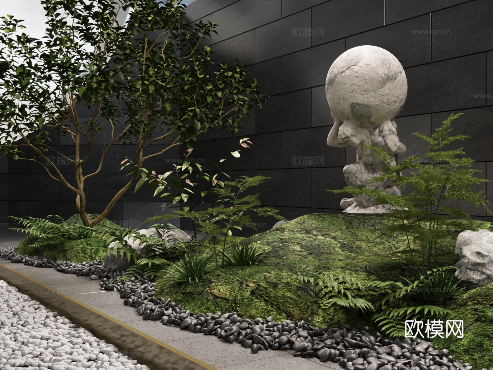 现代室内景观 绿植造景 小景小品 地下室su模型