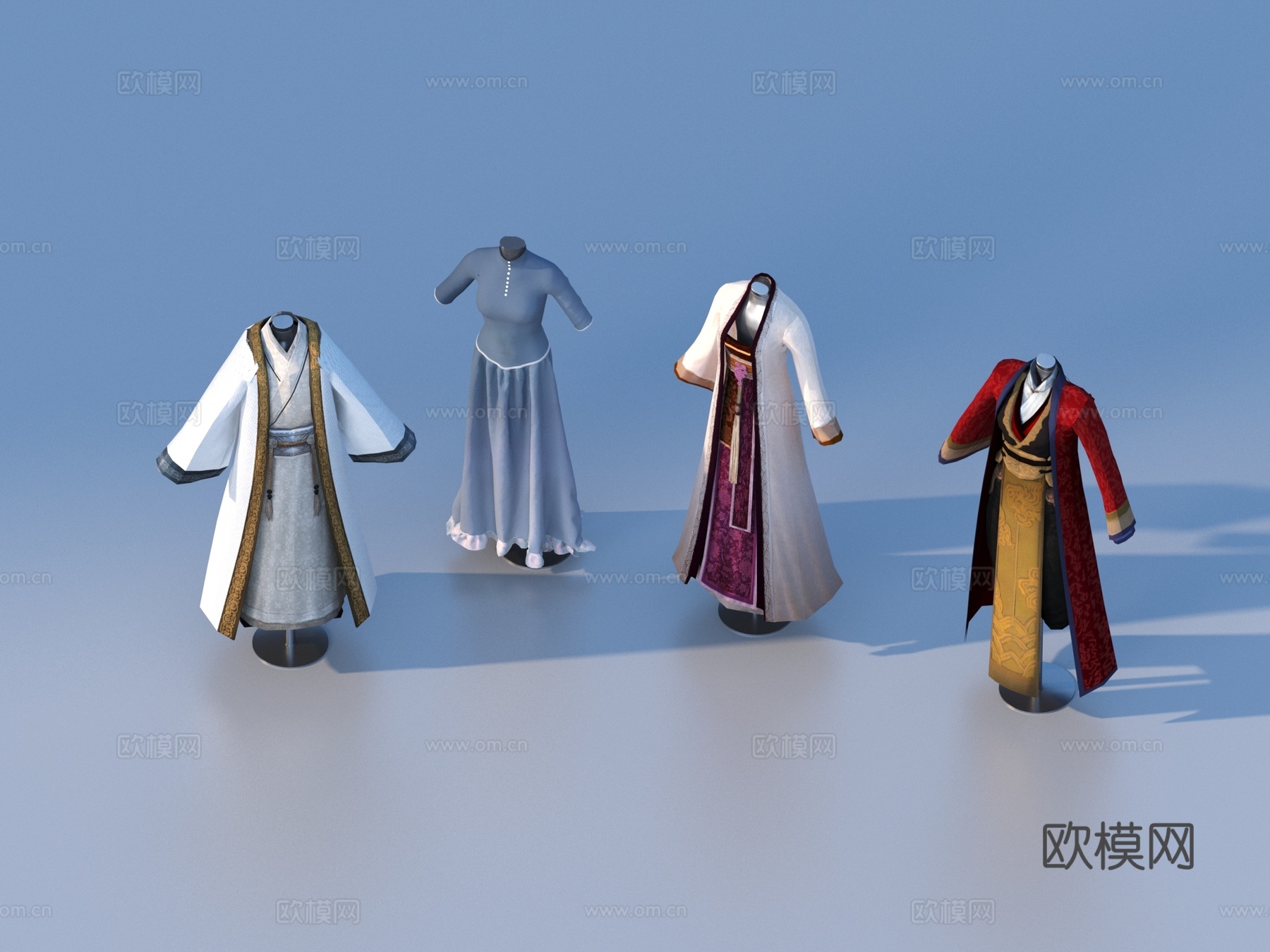 汉服 女裙 旗袍 长袍3d模型