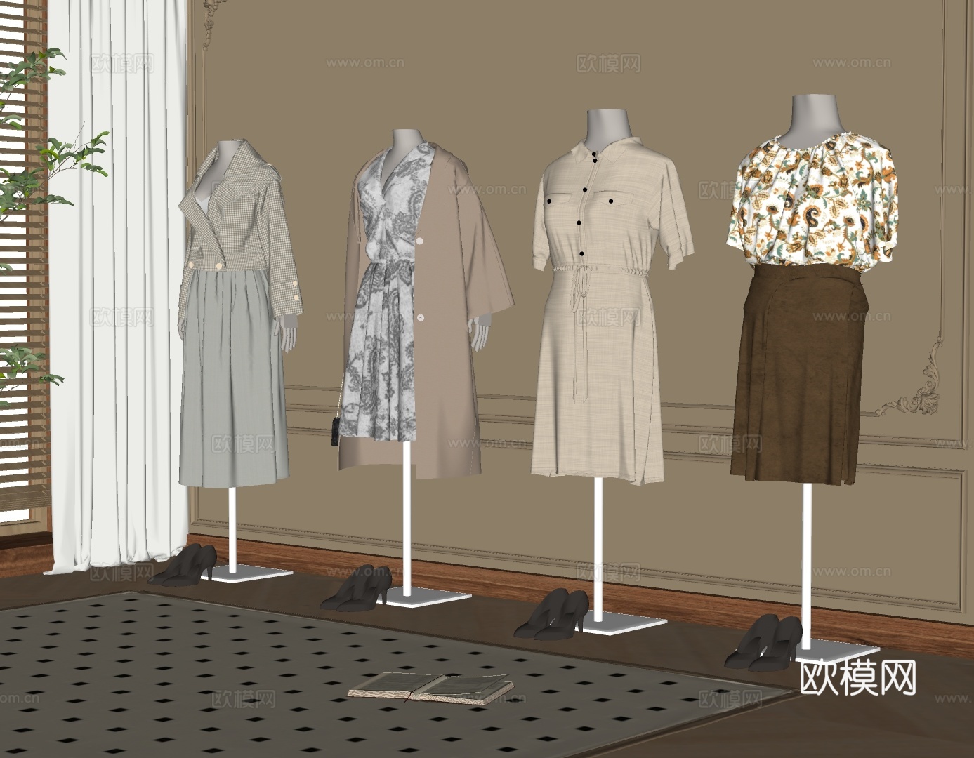现代女装模特 女装 服装店 道具 服装模特 商展器材su模型