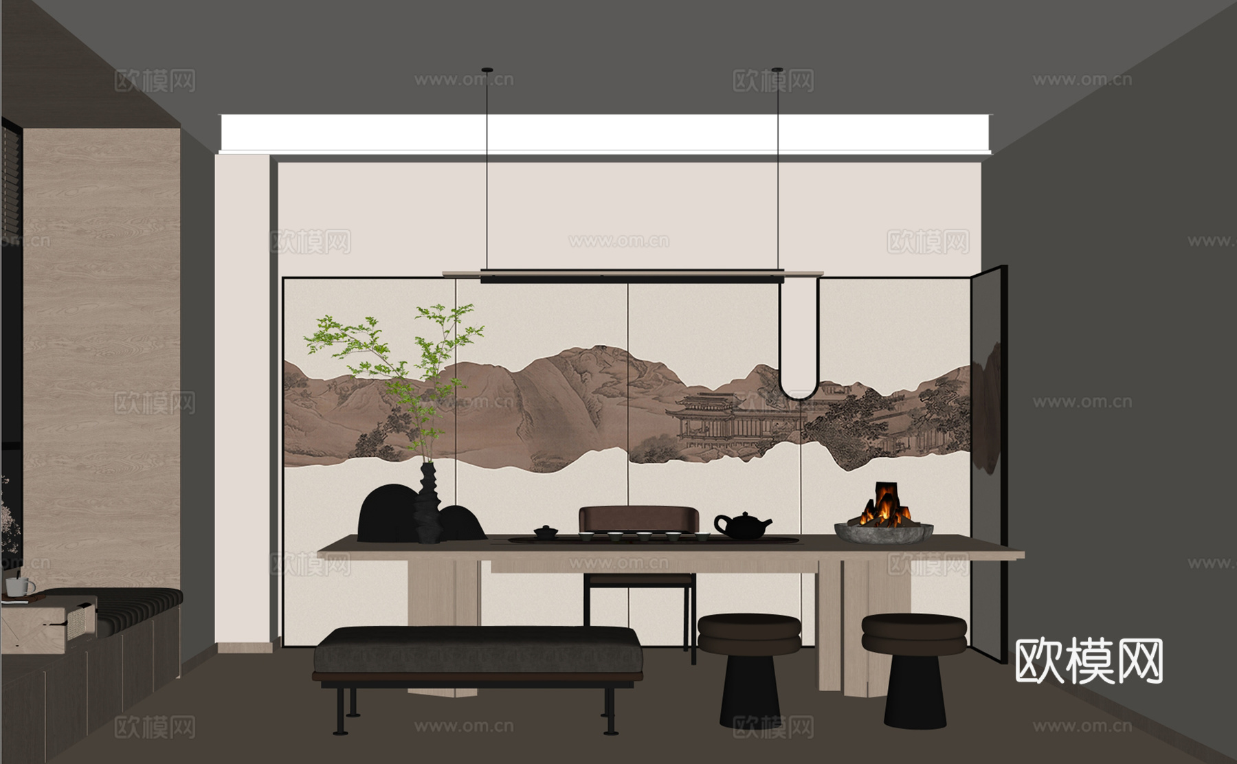 新中式茶室su模型