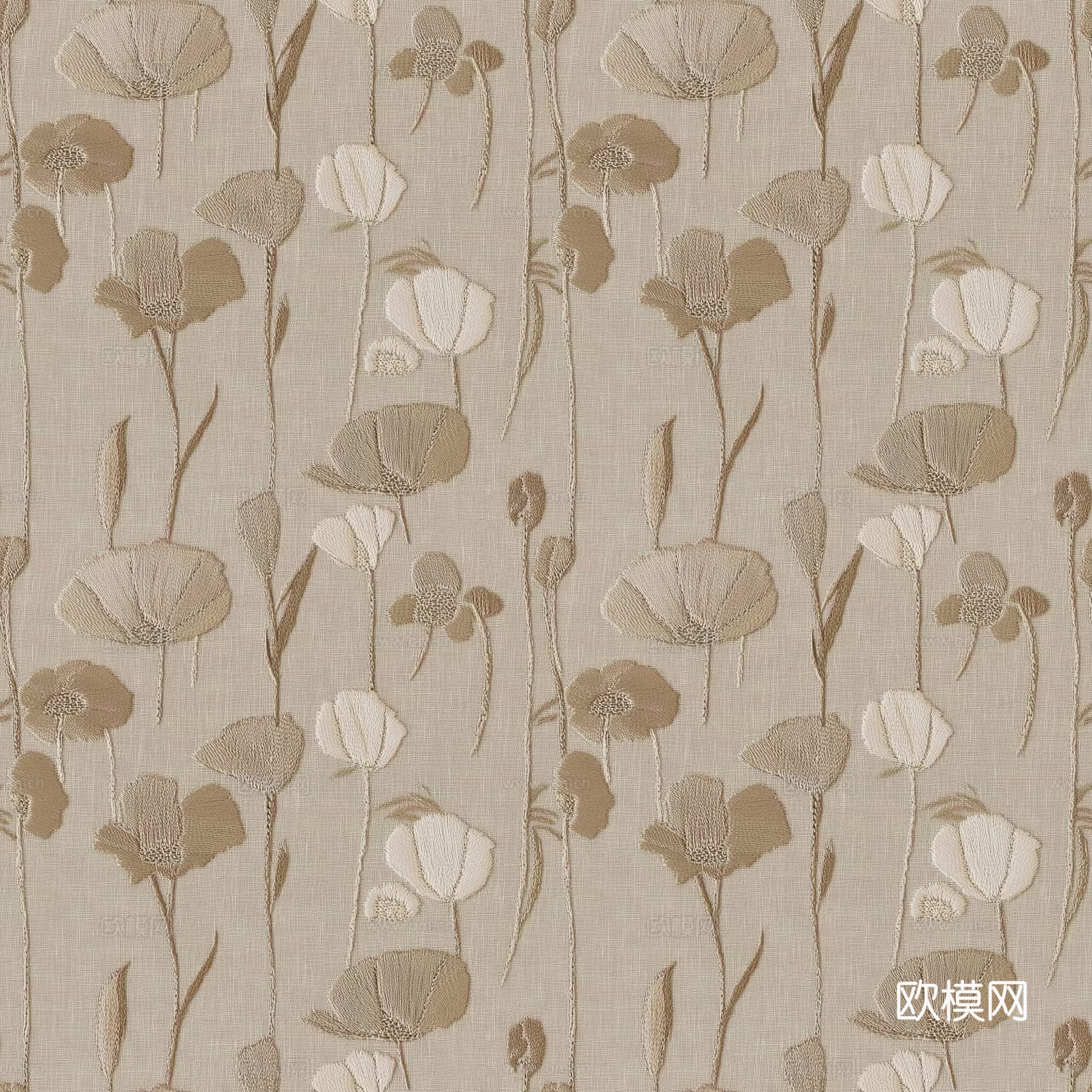 无缝法式米色花朵刺绣布纹