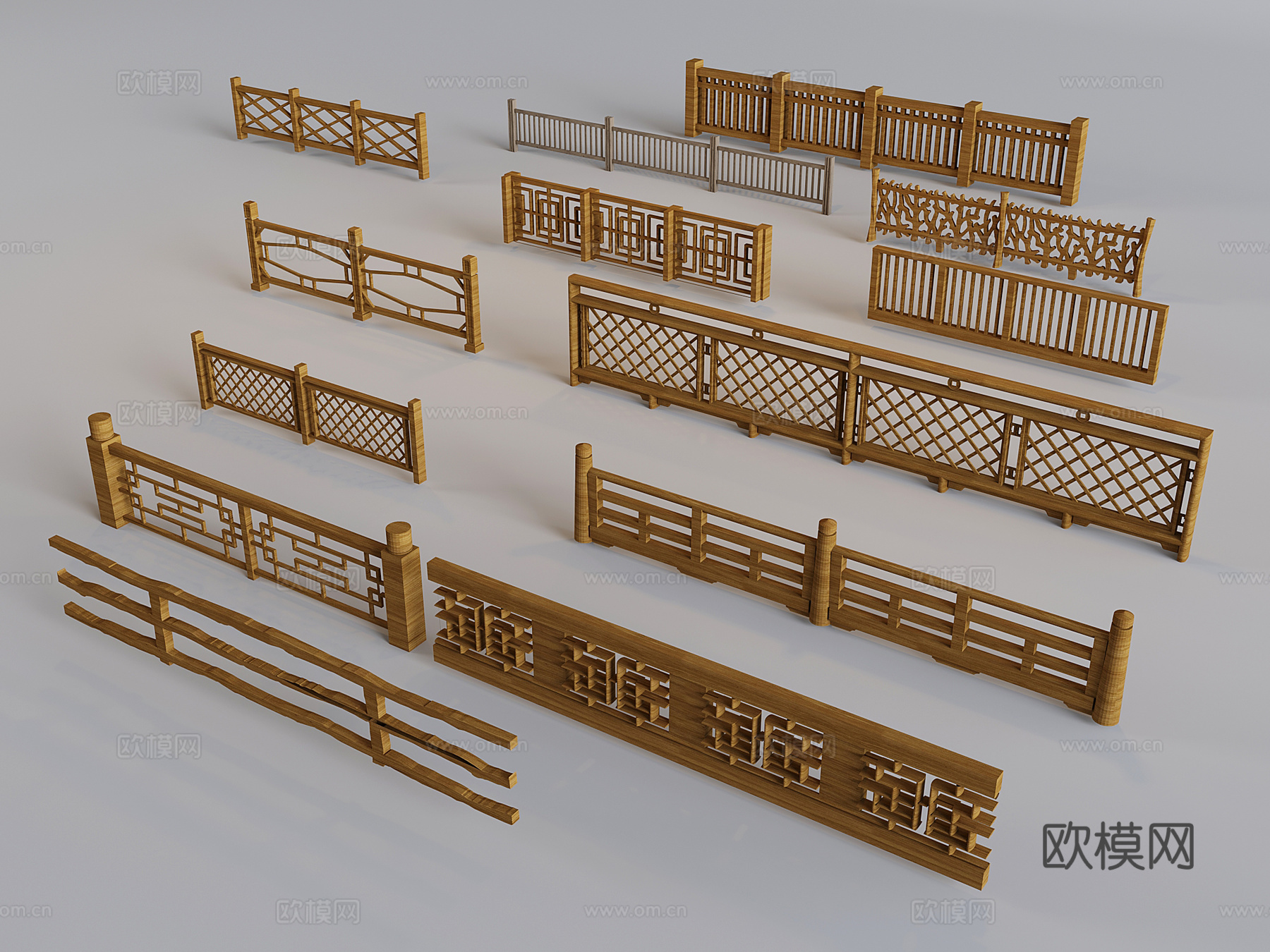 新中式楼梯防护栏 实木楼梯栏杆围栏3d模型