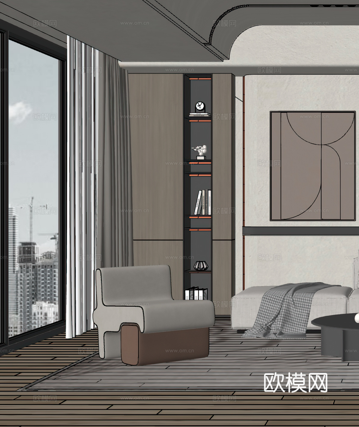 现代休闲椅 边几 角几 单人椅 简约 轻奢 书房 书柜su模型