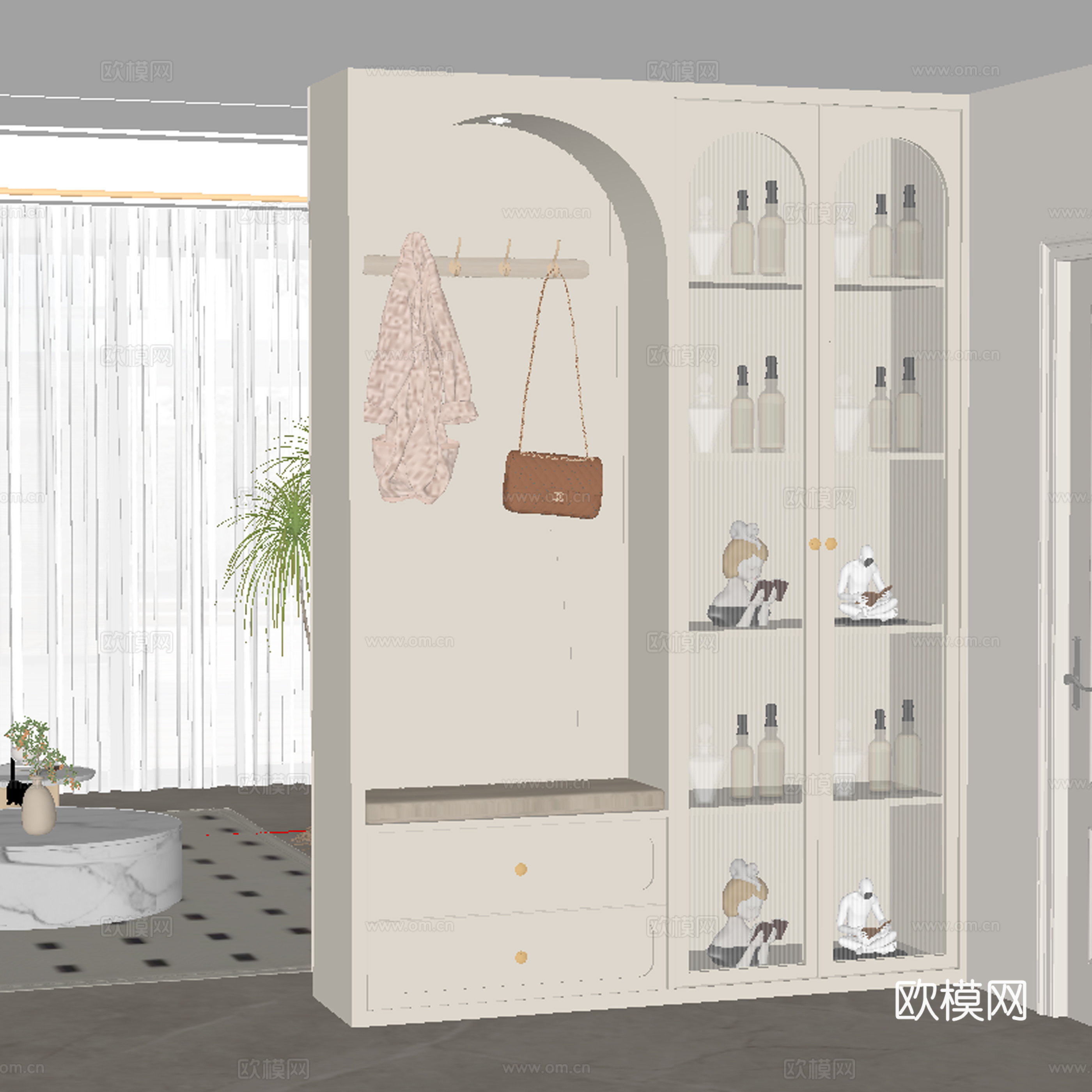 现代玄关柜 隔断su模型