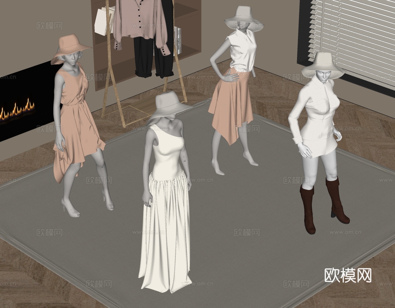 现代女装模特 女装 服装店 道具 服装模特 商展器材su模型
