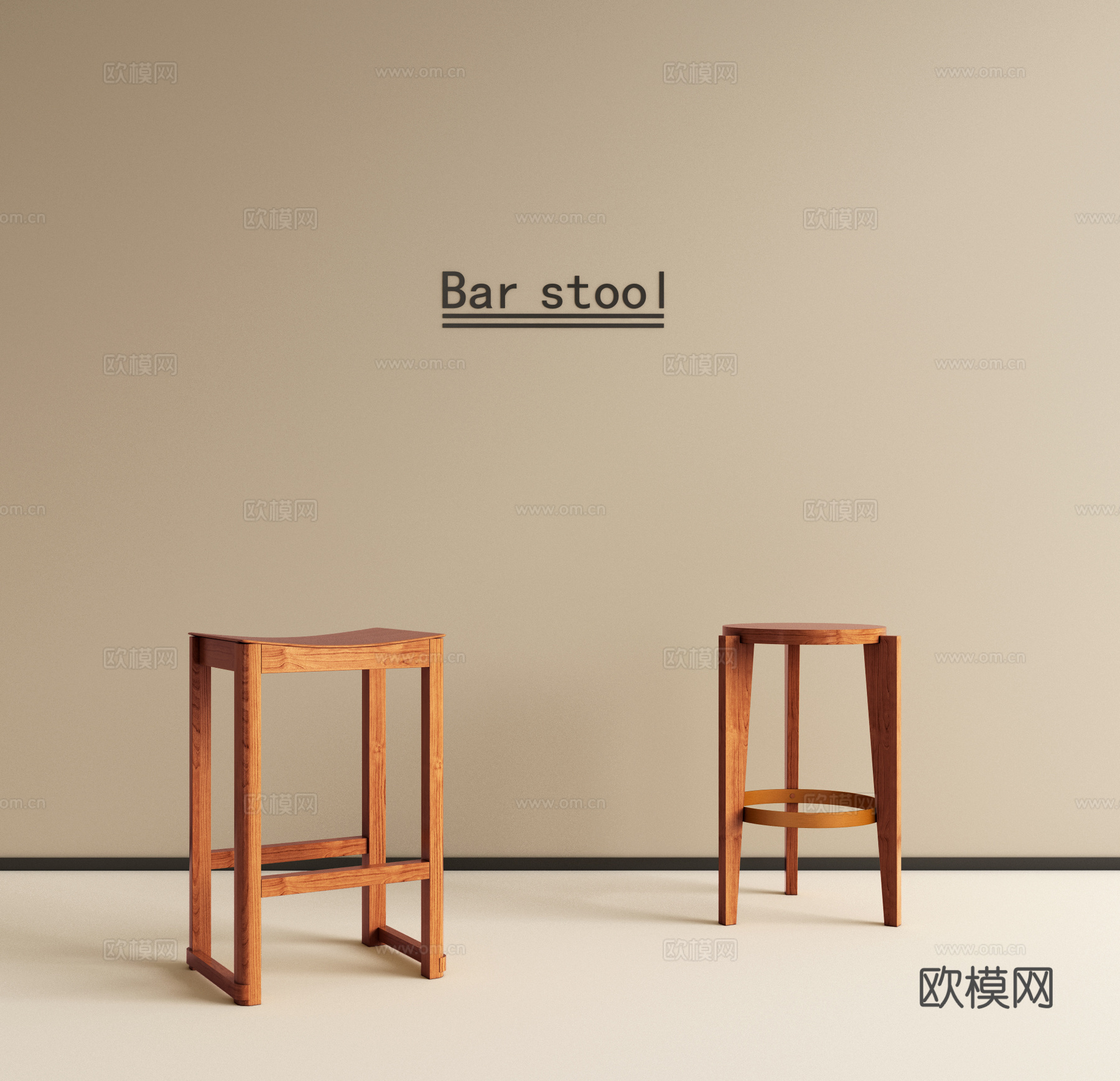 北欧实木吧凳 吧椅 高凳 吧台吧凳 餐厅吧凳 凳子su模型