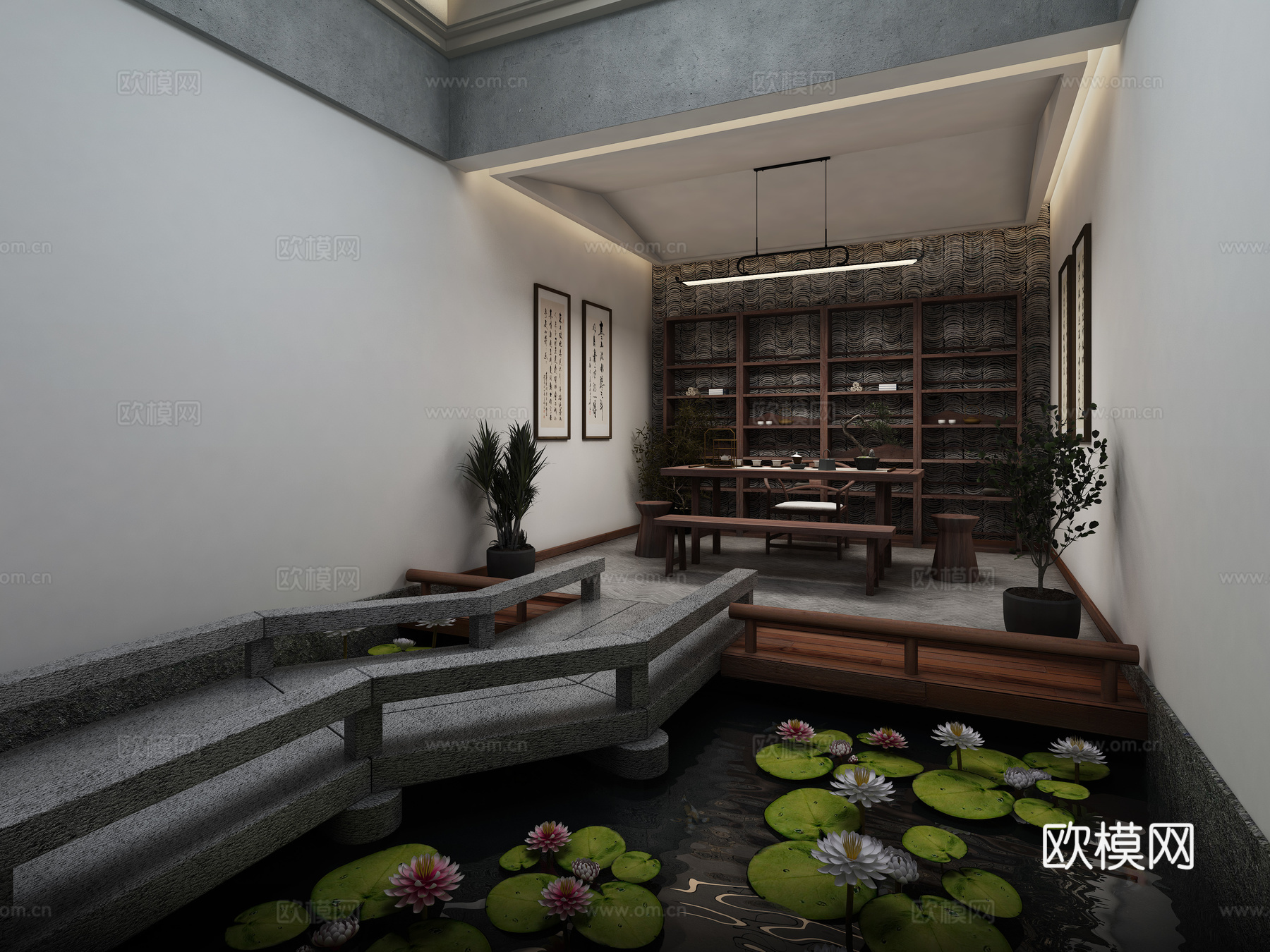 新中式露台花园3d模型