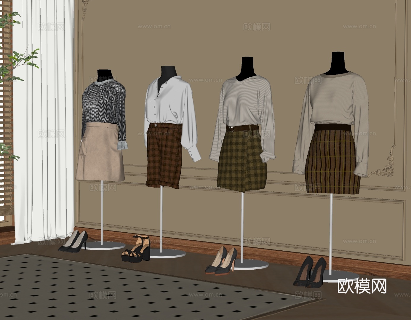 现代女装模特 女装 服装店 道具 服装模特 商展器材su模型