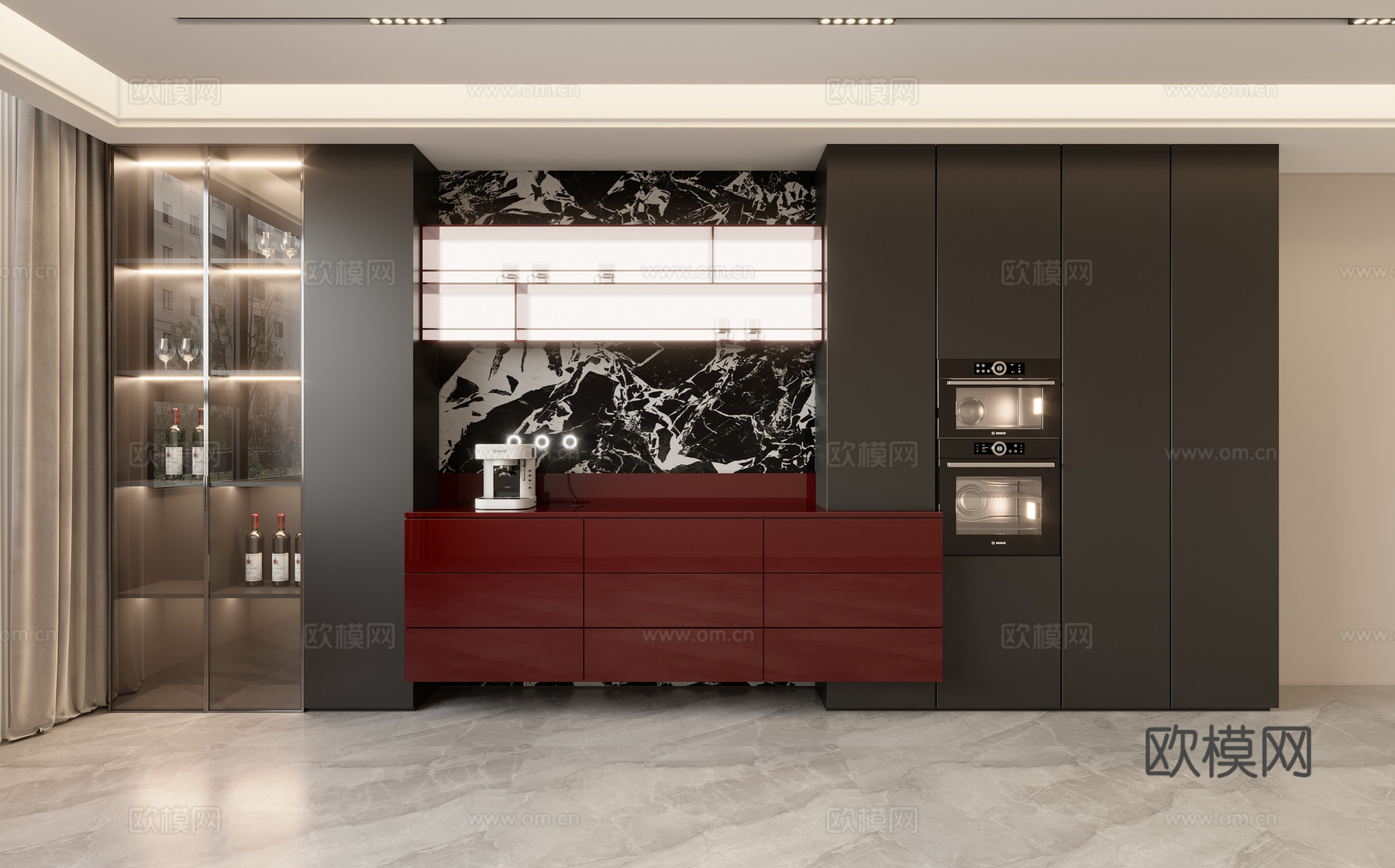 现代意式酒柜su模型下载（渲染图1）