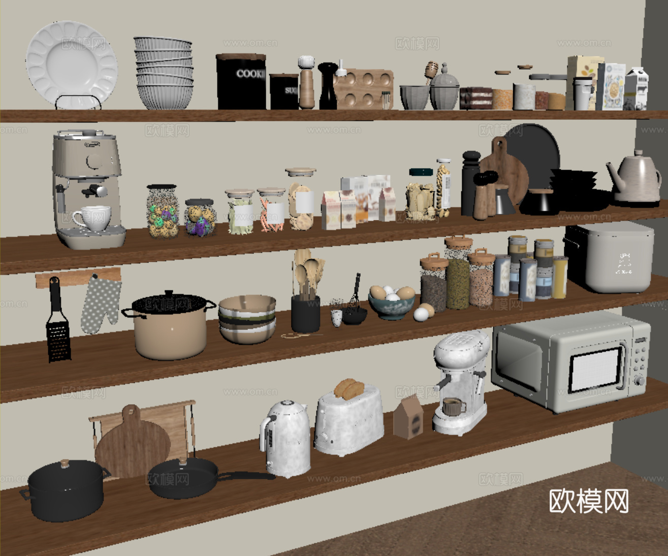 厨房用品 厨房电器 咖啡机 餐具 食物调料su模型