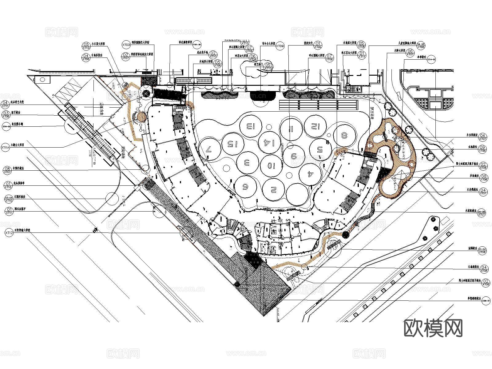 休闲公园拉膜造型钢结构施工图cad施工图