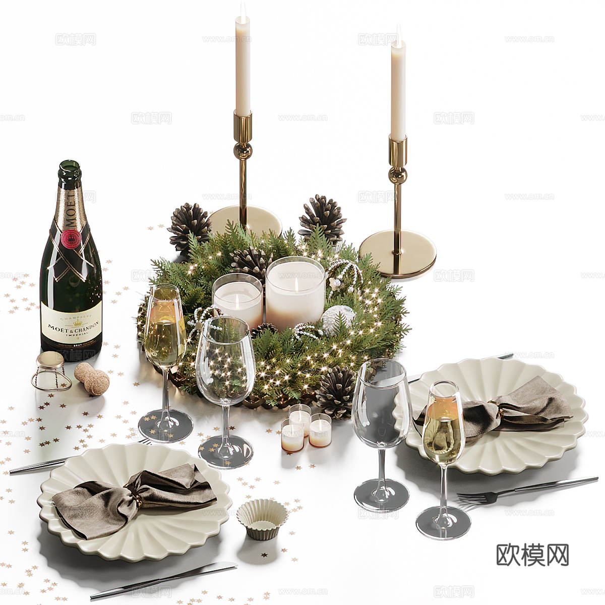 美式圣诞节餐具3d模型