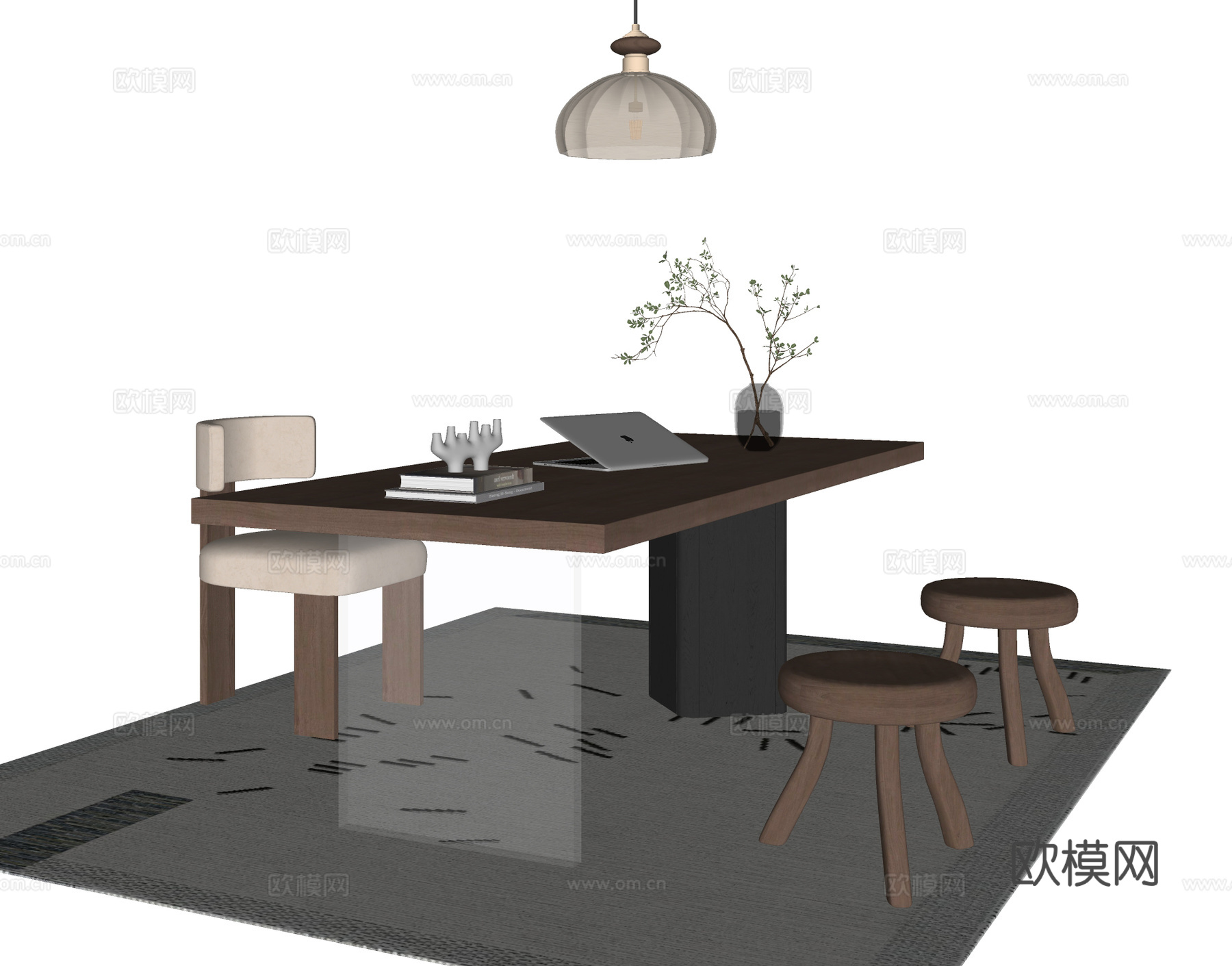 中古风书桌椅组合su模型