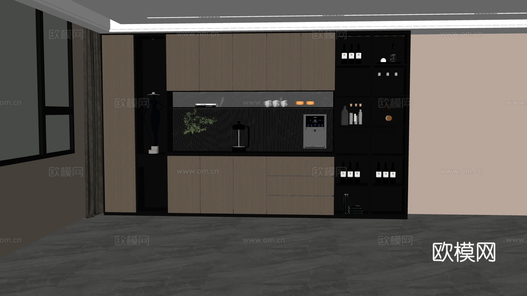 现代意式酒柜su模型下载（渲染图2）