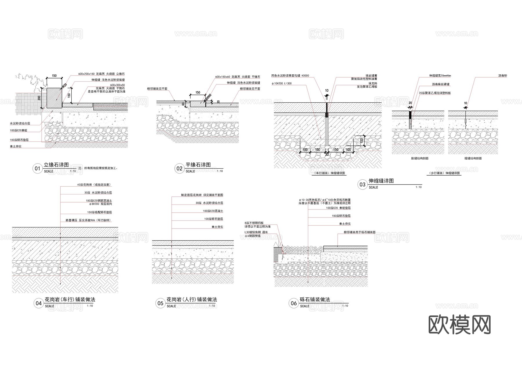 现代市政通用路缘石及地面做法详图施工图cad施工图