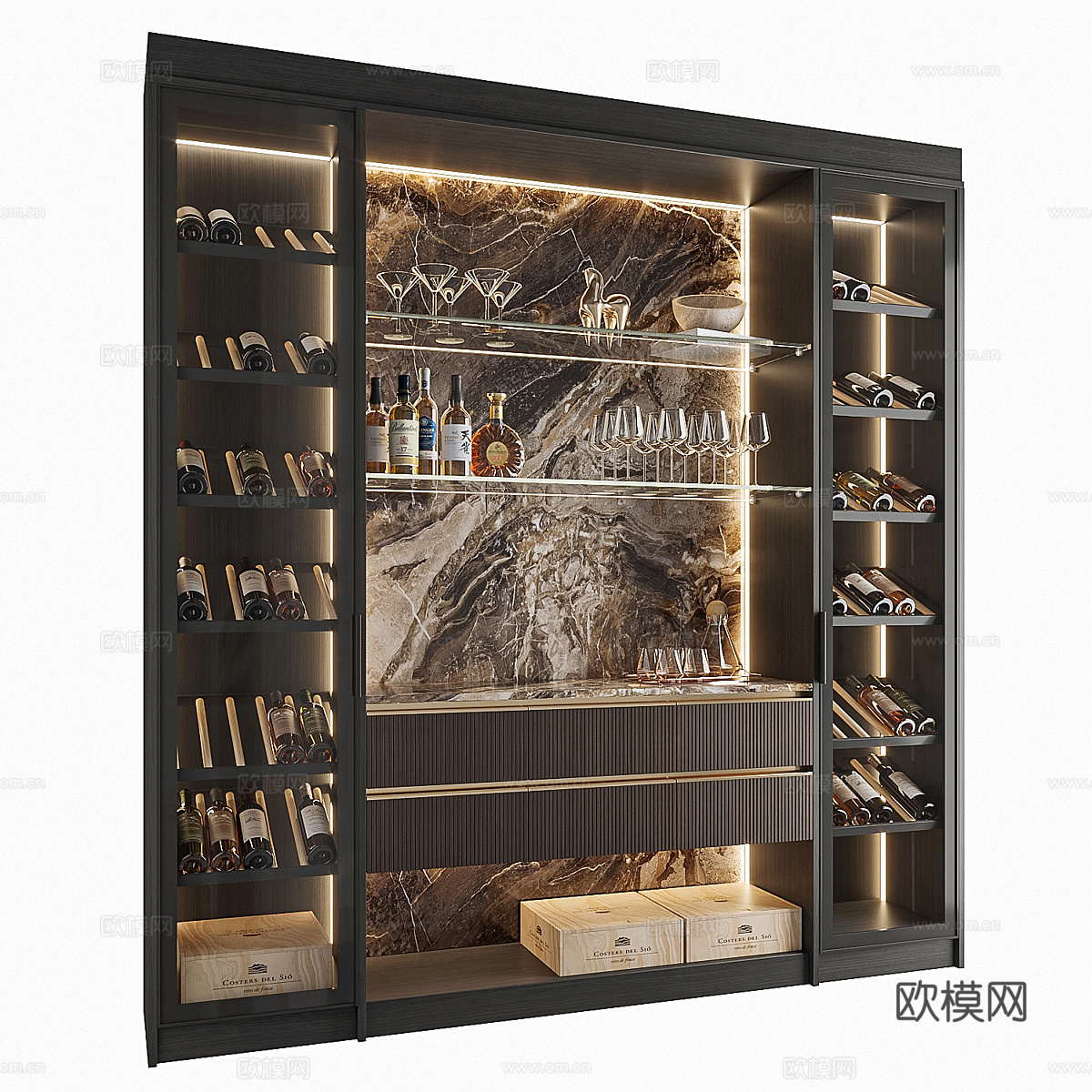 现代意式轻奢酒柜3d模型
