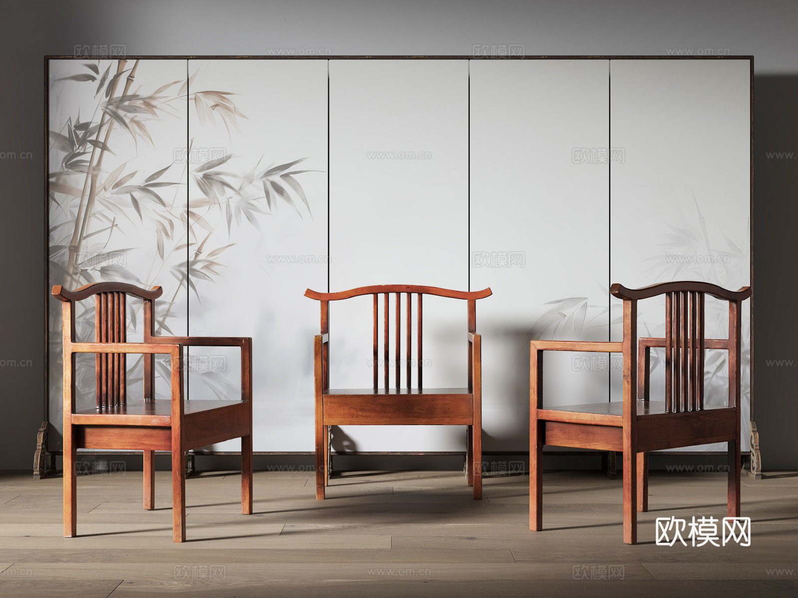 新中式休闲椅 扶手椅 太师椅 红木餐椅 屏风3d模型