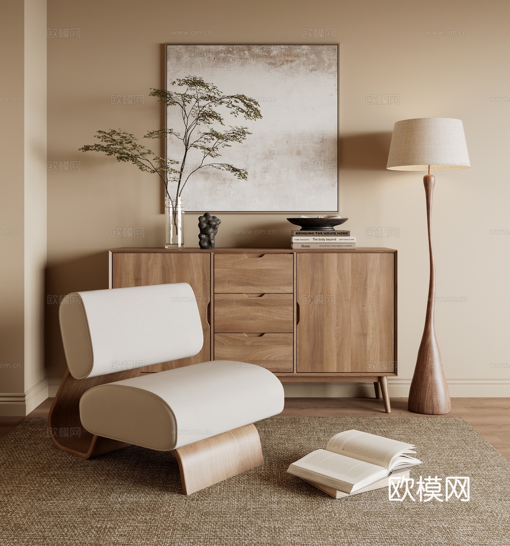 现代侘寂风边柜su模型