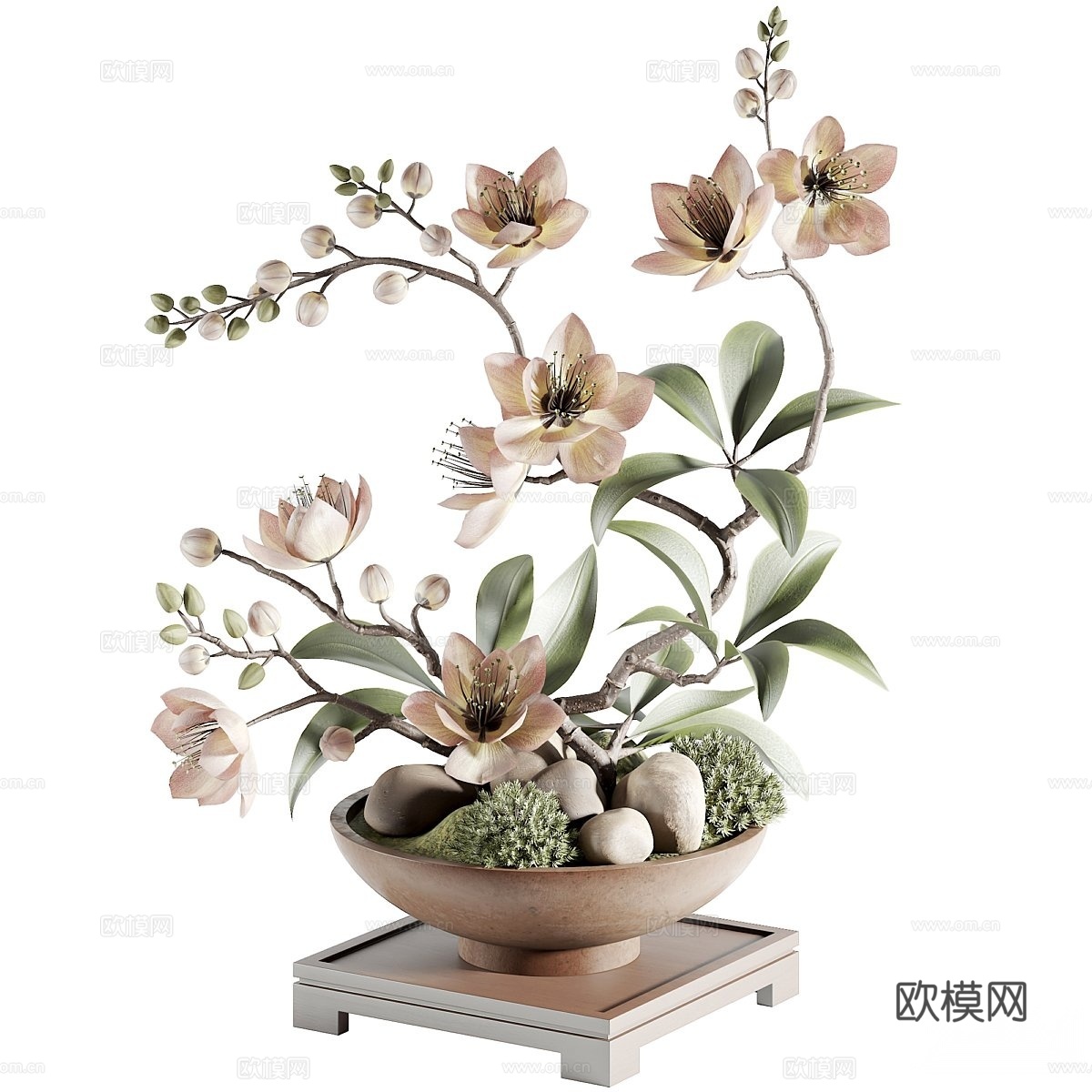 新中式花艺摆件 盆景盆栽 景观盆栽摆件 绿植su模型