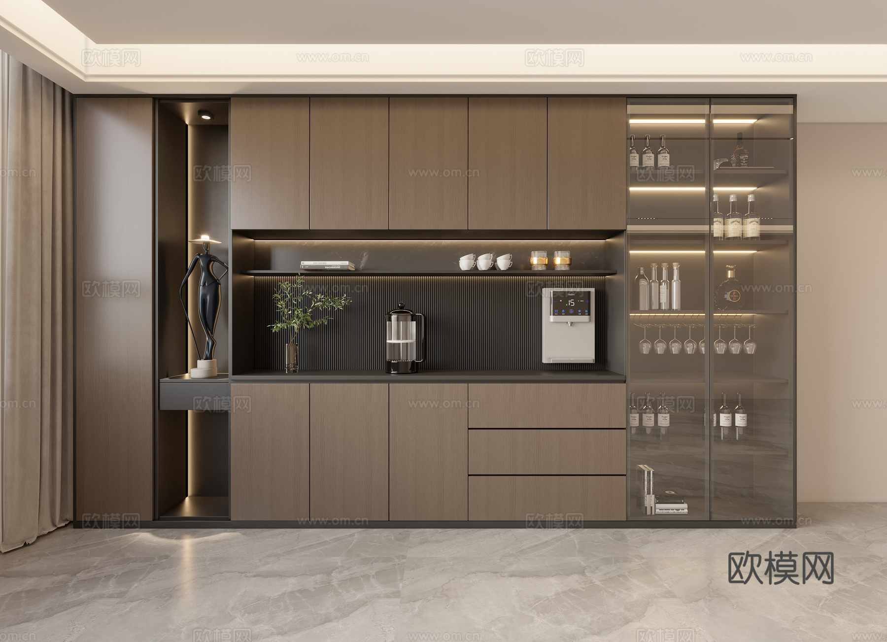 现代意式酒柜su模型下载（渲染图1）
