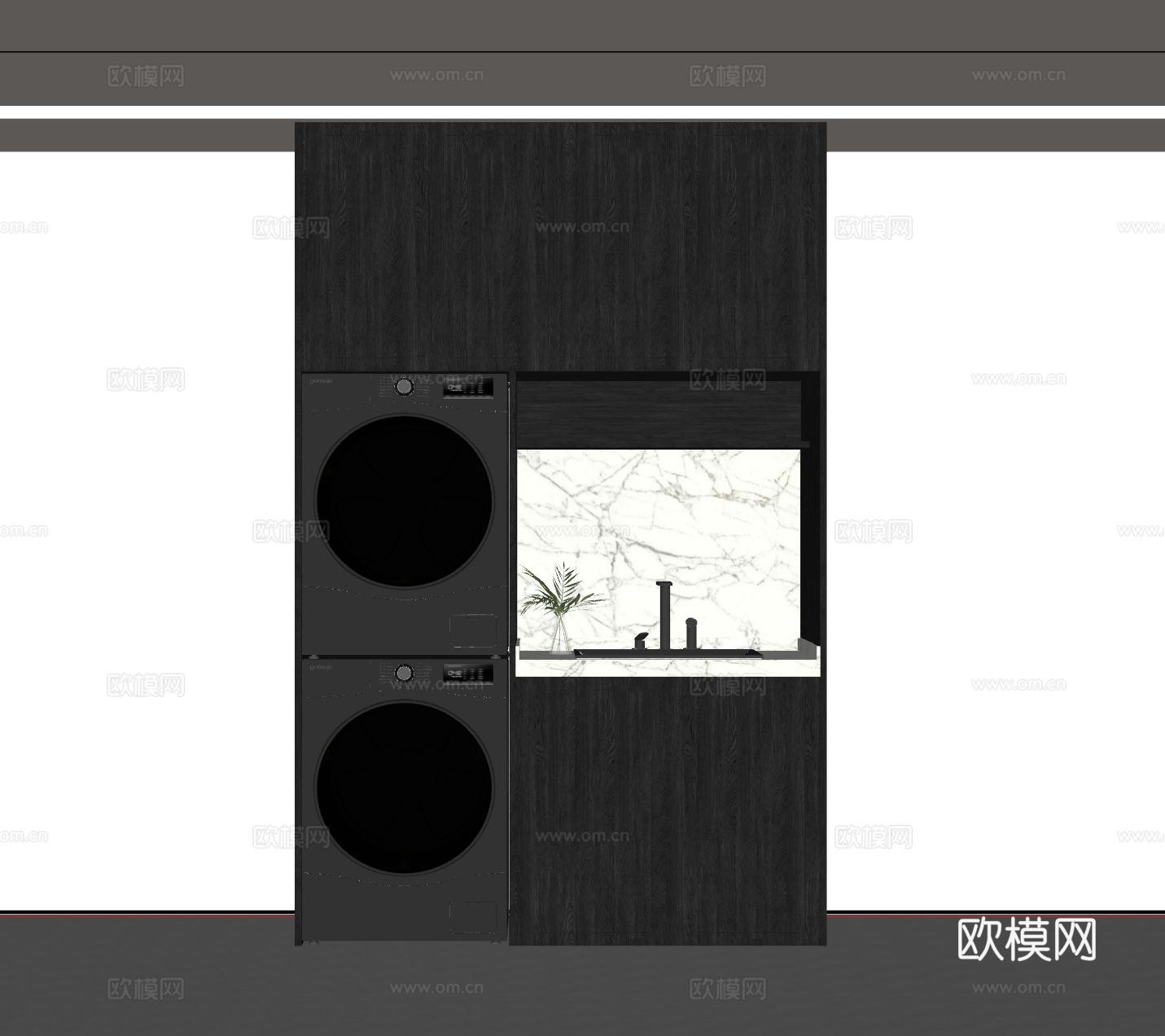 中古风洗衣机柜 阳台柜su模型