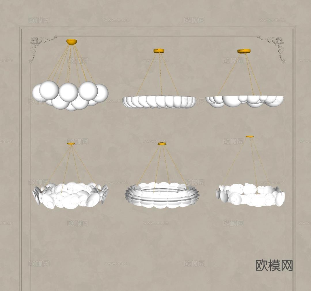 法式奶油吊灯 现代法式奶油吊灯 儿童房吊灯 装饰吊灯su模型