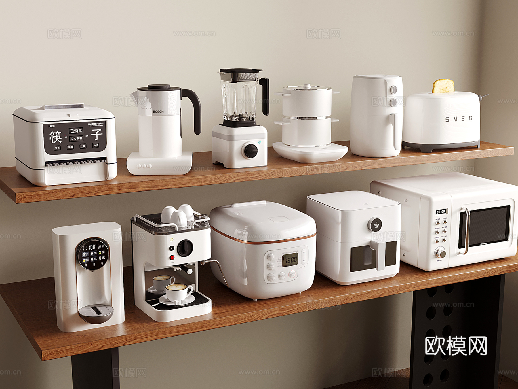 现代厨房电器 小家电 烤箱 咖啡机 电饭煲3d模型
