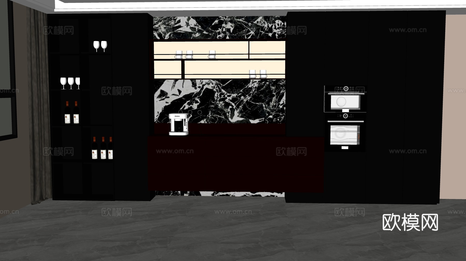 现代意式酒柜su模型下载（渲染图2）