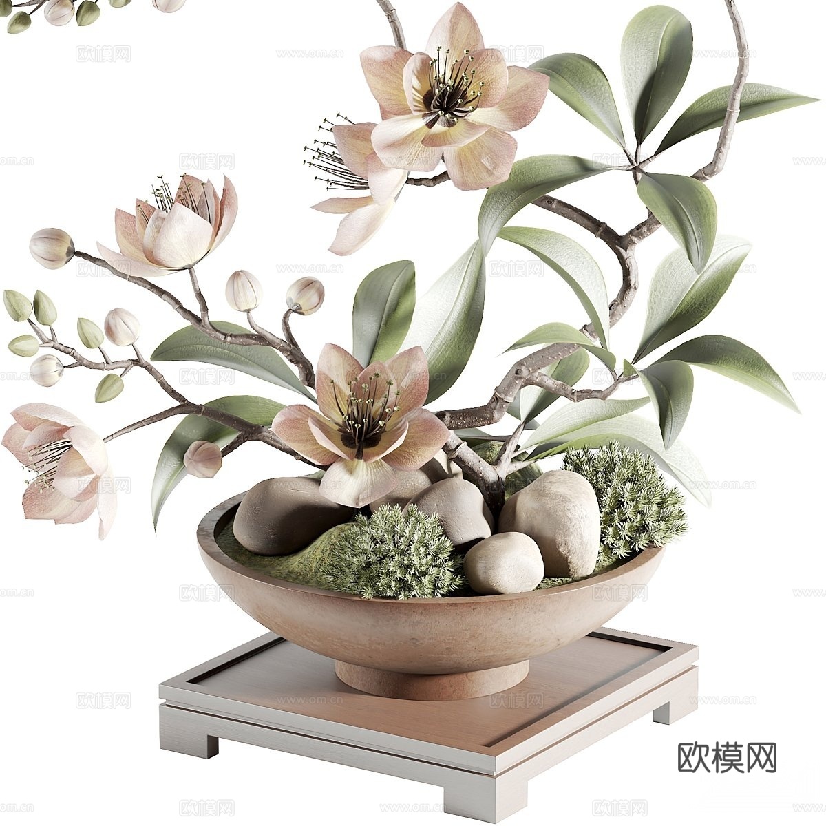 新中式花艺摆件 盆景盆栽 景观盆栽摆件 绿植3d模型