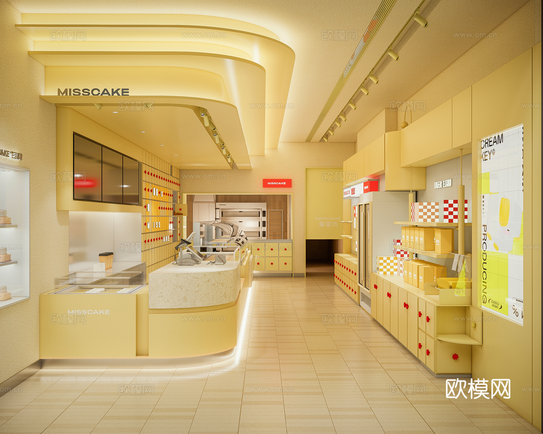 现代奶油风面包店 甜品店 蛋糕店 咖啡厅su模型