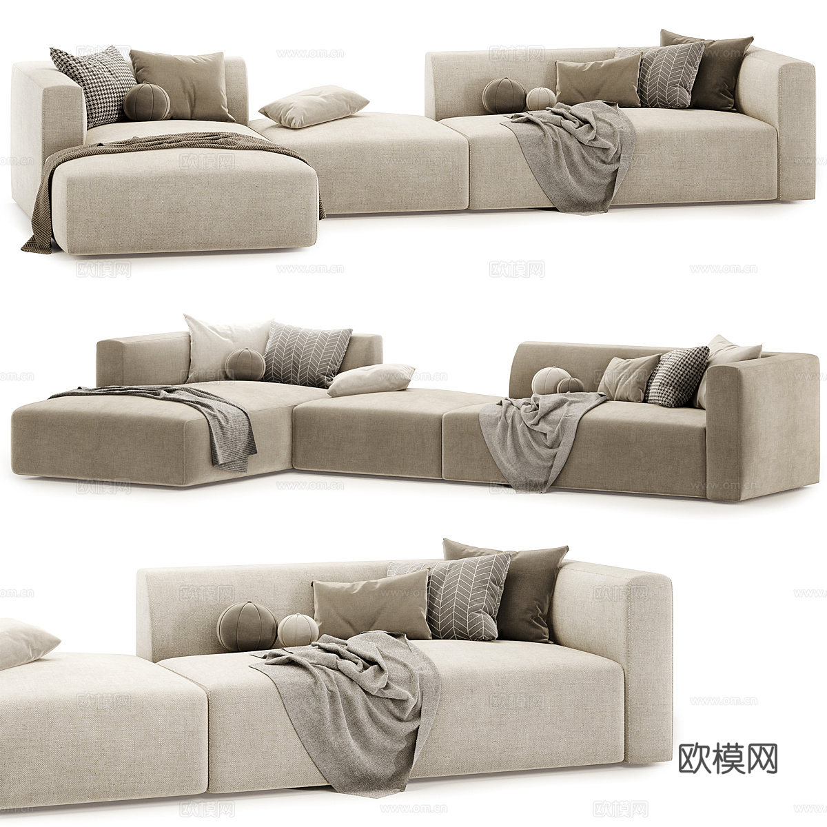 现代意式布椅转角沙发3d模型