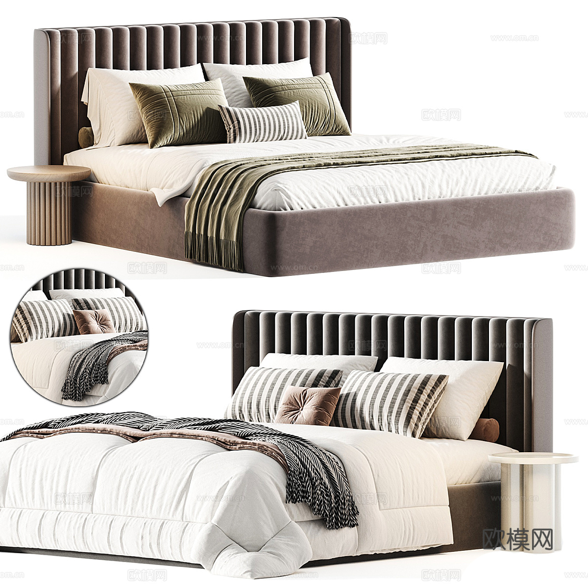 现代奶油风布艺双人床3d模型